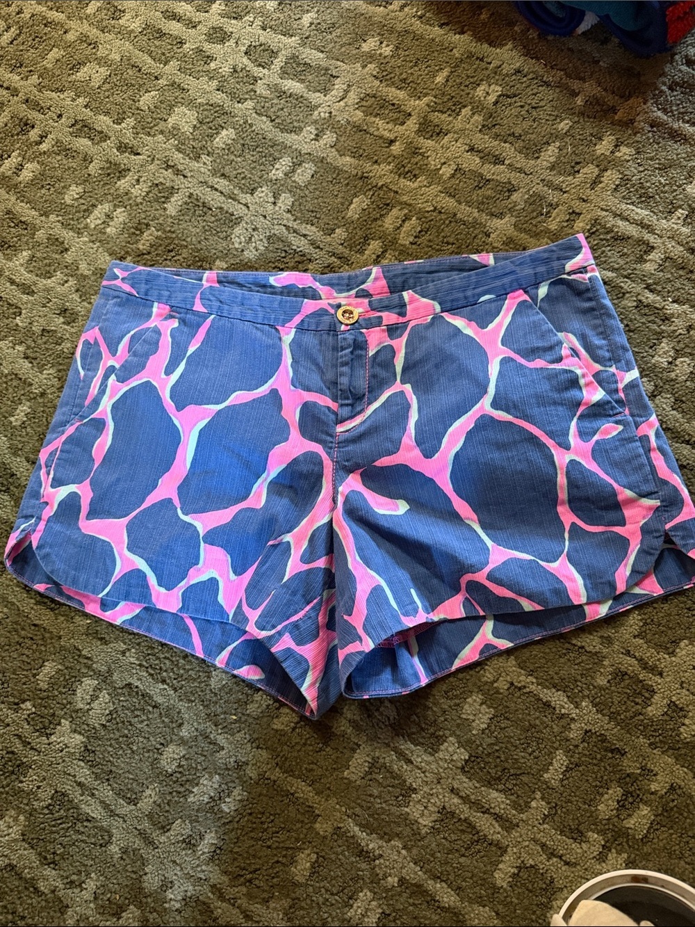 Lilly Pulitzer Adie 100% Cotton Cute Shorts Size 4 Style 20948 Blue Tiki Pink